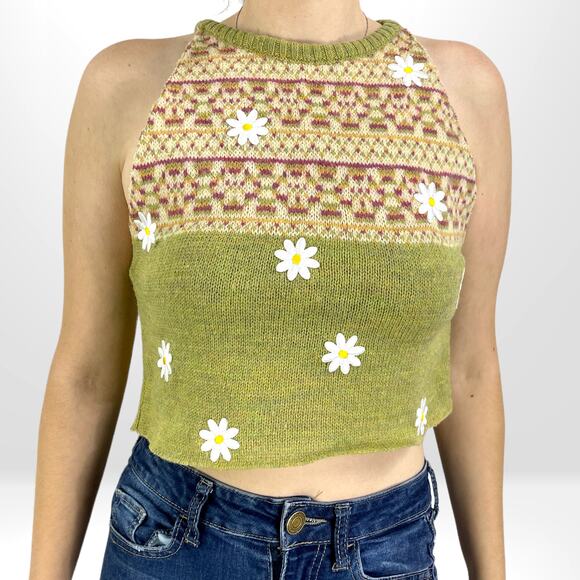 80s 90s HEATHERGLO BILLIE JO SPORTSWEAR Wool Floral Embroidered Cropped Sweater - Picture 7 of 7